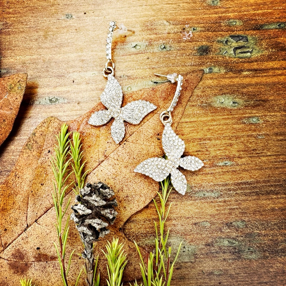 RESTOCK Mariposa Earrings. bright white pave crystals